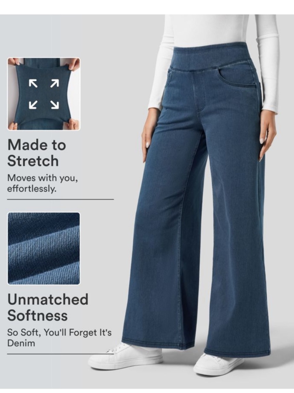 HALARA Wide-Leg Stretch Jeans in Dark Blue